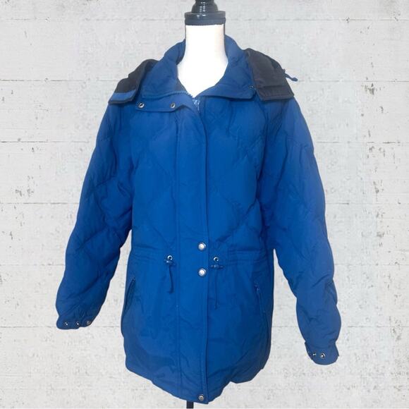 VTG LL Bean Goose Down Hooded Insulated Puffer Coat Zip Jacket Size L Blue - Picture 3 of 15